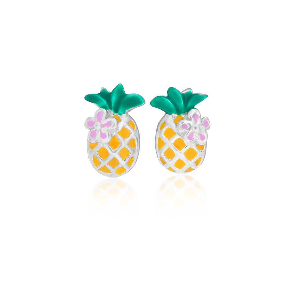 Sterling Silver Coloured Pineapple Stud Earrings