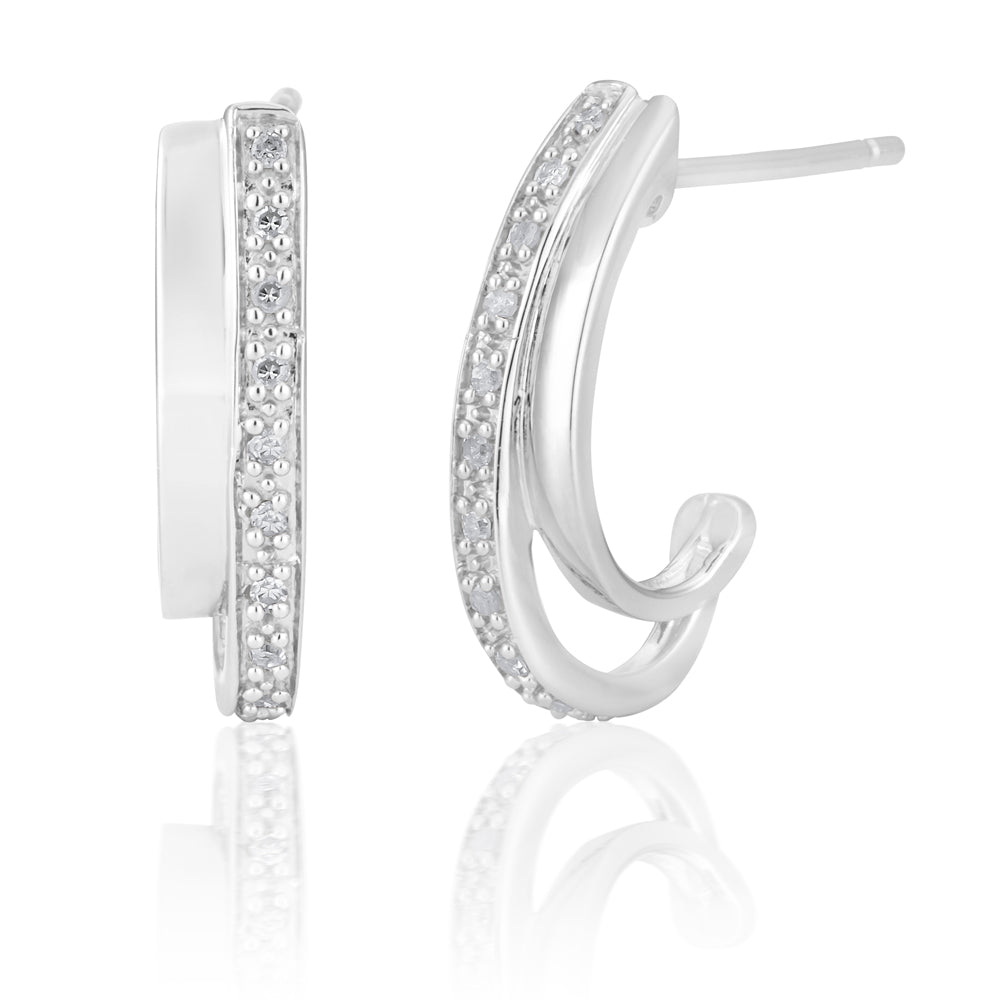 Sterling Silver 0.09 Carat Diamond Stud Earrings with 20 Brilliant Cut Diamonds