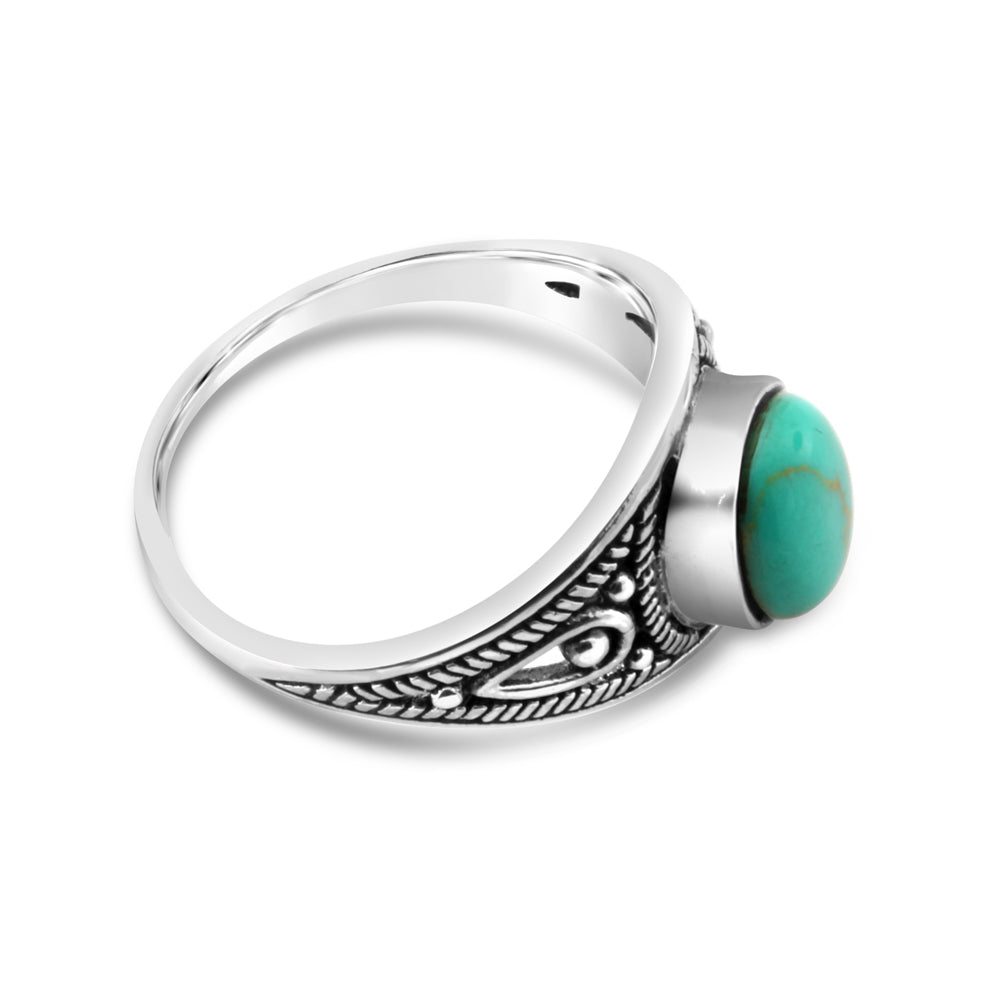 Sterling Silver Created Turquoise Oval Oxidised Ring