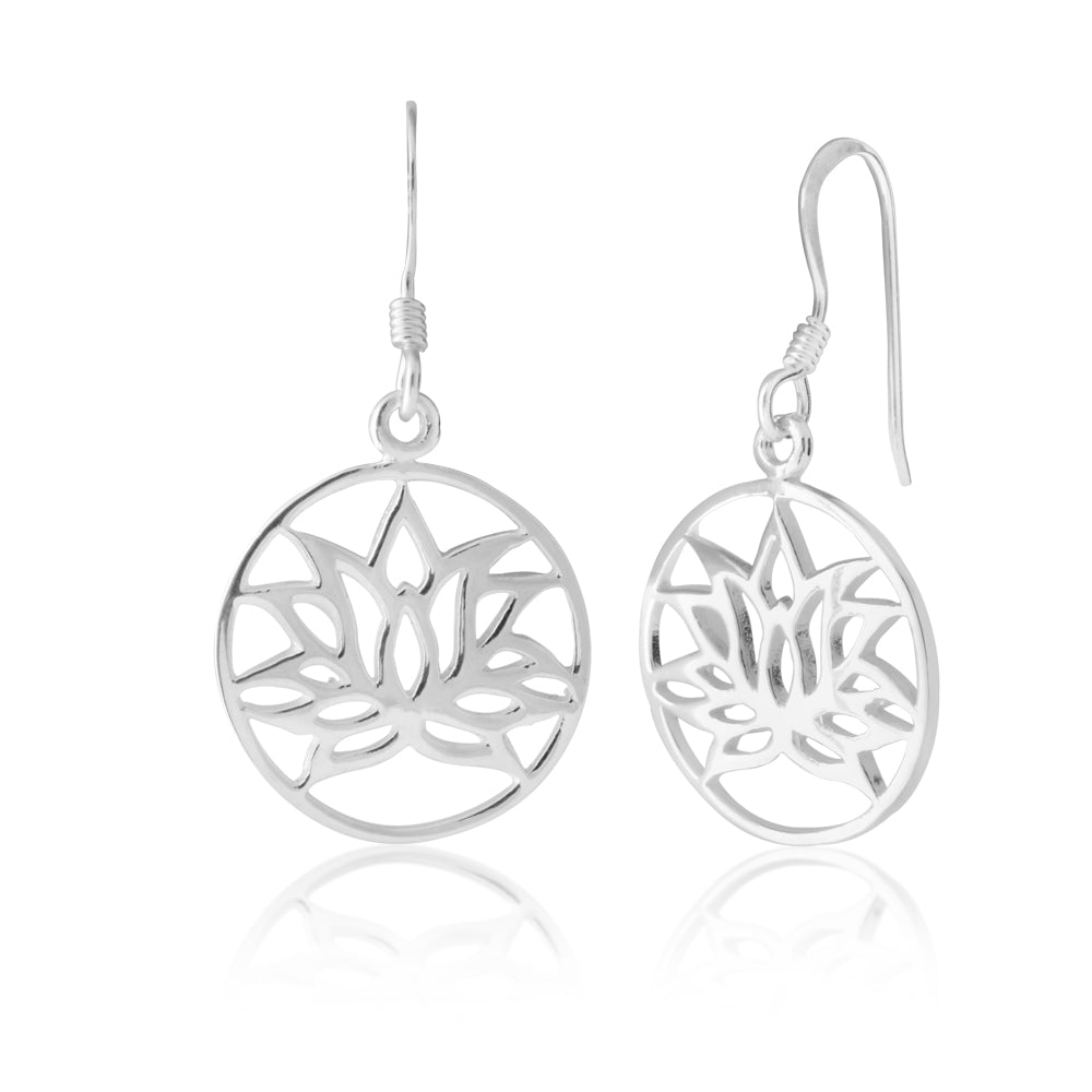 Sterling Silver Lotus Hook Drop Earrings