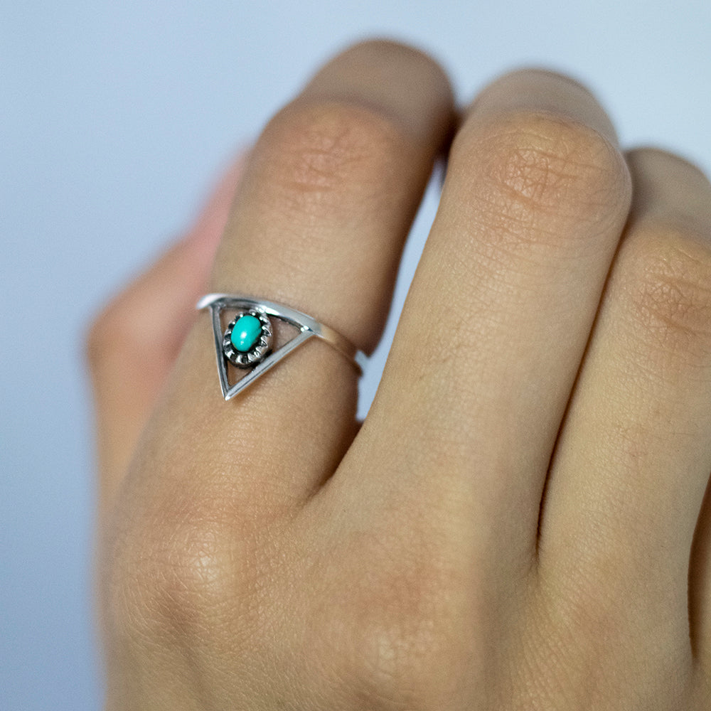 Sterling Silver Created Turquoise Oval and Triangle Ring