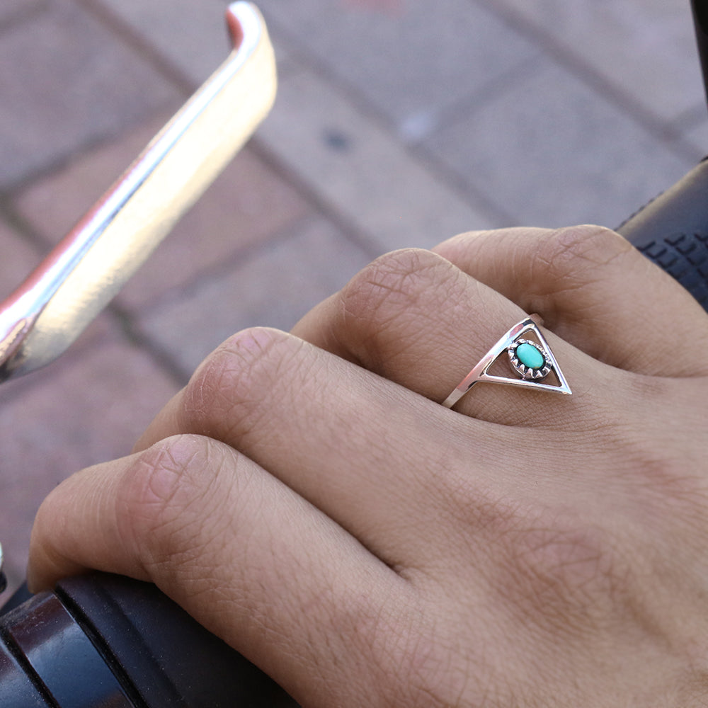 Sterling Silver Created Turquoise Oval and Triangle Ring