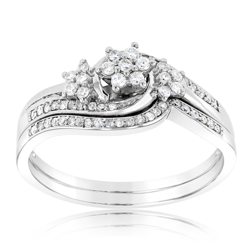 Sterling Silver 1/3 Carat Diamond Bridal Set Dress Ring