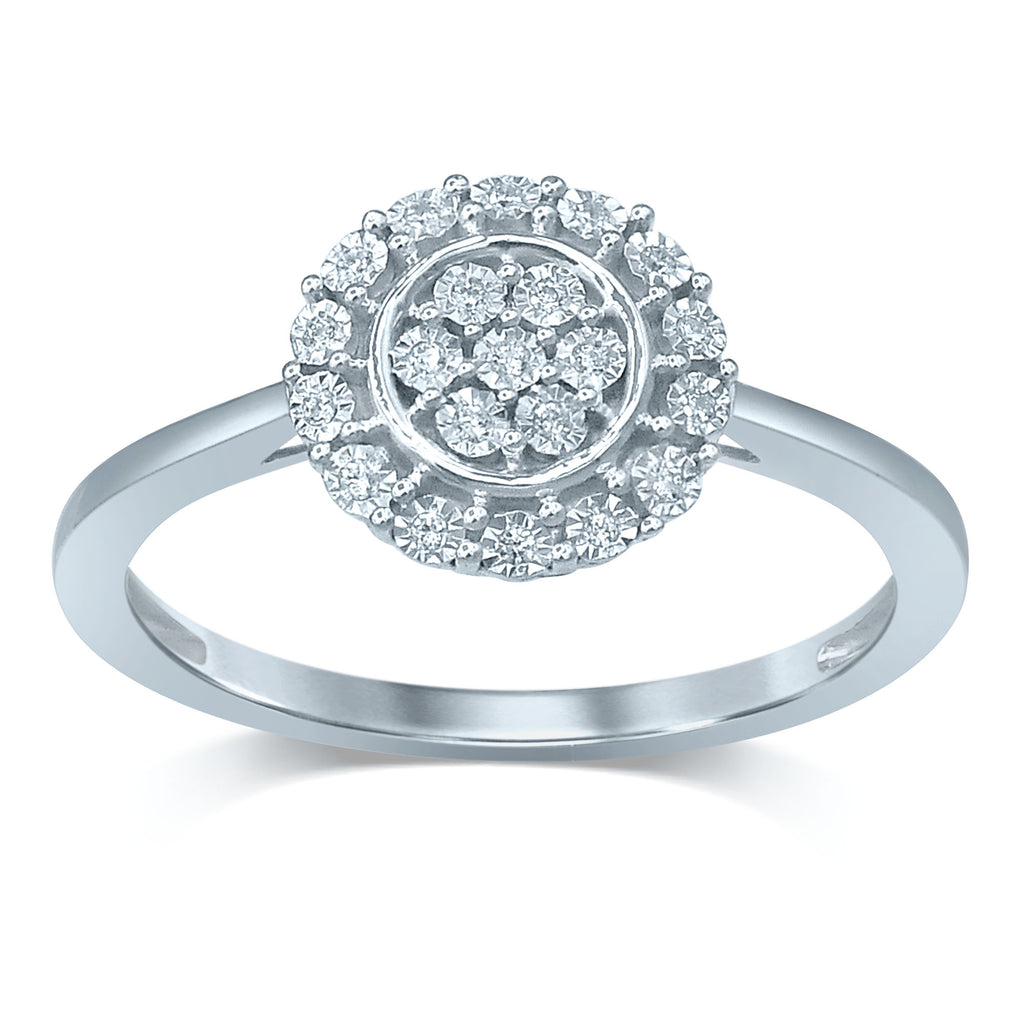 Sterling Silver 21 Brilliant Diamond Dress Ring