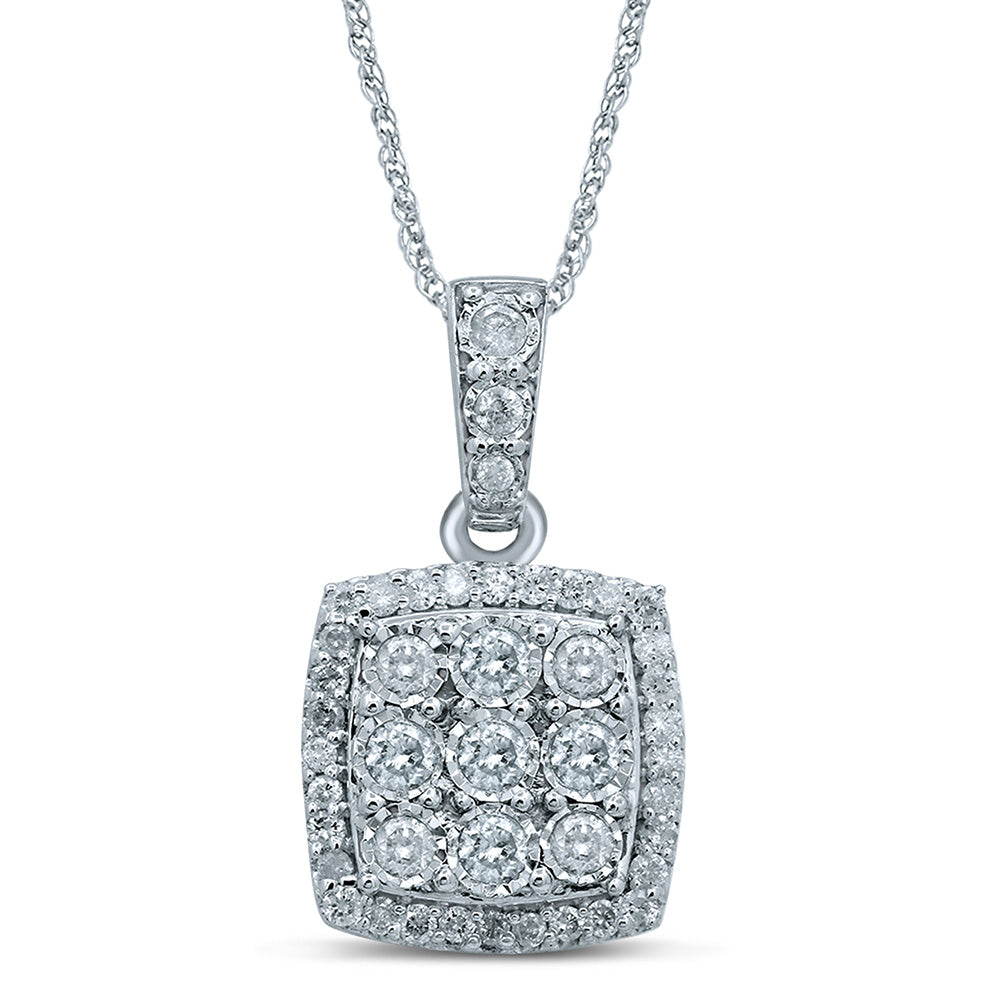 Sterling Silver 1 Carat Diamond Cushion Shape Pendant on 45cm Chain