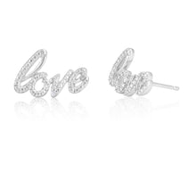 Load image into Gallery viewer, Sterling Silver 0.01 Carat Diamond Love Stud Earrings with 2 Brilliant Cut Diamonds