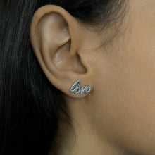 Load image into Gallery viewer, Sterling Silver 0.01 Carat Diamond Love Stud Earrings with 2 Brilliant Cut Diamonds