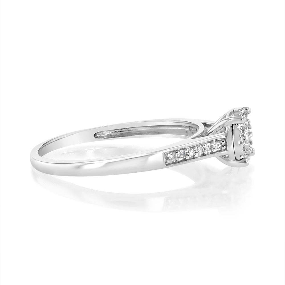 Sterling Silver 18 Points Diamond Ring with Brilliant Cut Diamonds and "1 CARAT LOOK"