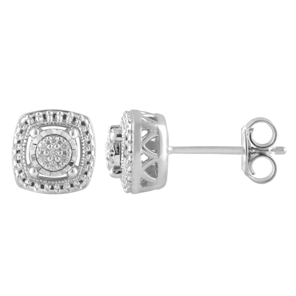 Sterling Silver 5 Points Diamond Stud Earrings with 14 Brilliant Cut Diamonds