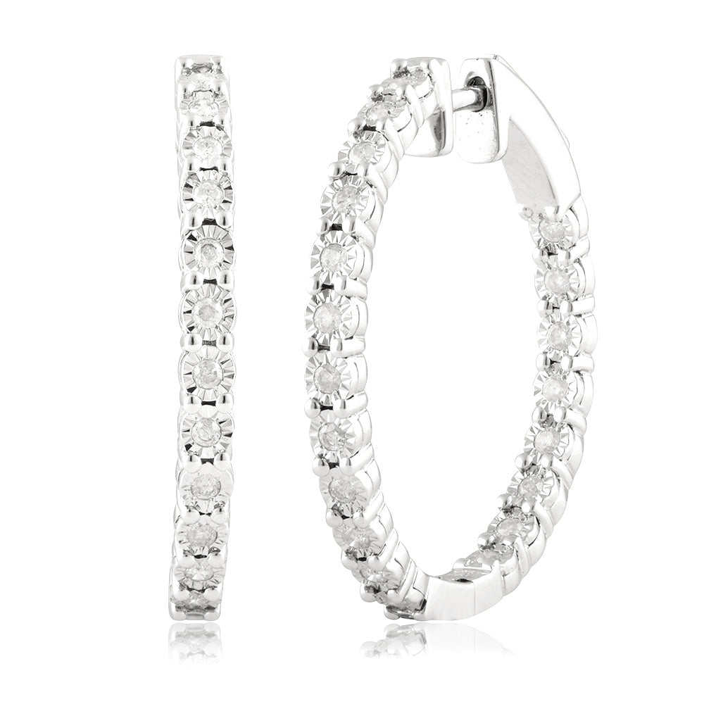 1/2 Carat Diamond Hoop Earrings in Sterling Silver