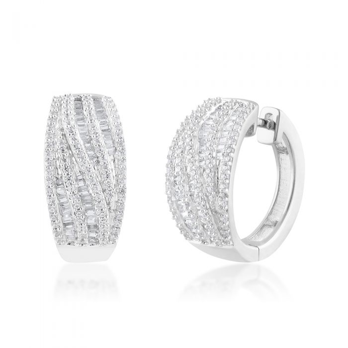 Sterling Silver 1 Carat Diamond Hoop Earrings