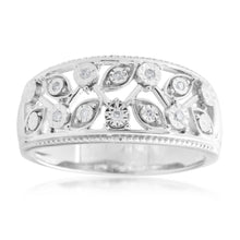 Load image into Gallery viewer, Sterling Silver 0.04 Carat Diamond Filigree Ring with 10 Brilliant Cut Diamonds