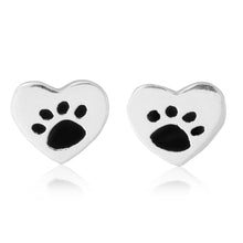 Load image into Gallery viewer, Sterling Silver Heart with Paw Print Stud Earrings