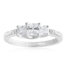 Load image into Gallery viewer, Sterling Silver Zirconia Princess Cut Trilogy Ring