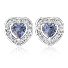 Load image into Gallery viewer, Sterling Silver Cobalt and White Zirconia Heart Stud Earrings