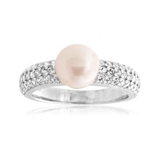 Load image into Gallery viewer, Sterling Silver Freshwater Pearl Cubic Zirconia Ring  *No Resize*