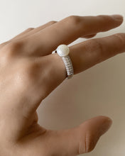 Load image into Gallery viewer, Sterling Silver Freshwater Pearl Cubic Zirconia Ring  *No Resize*