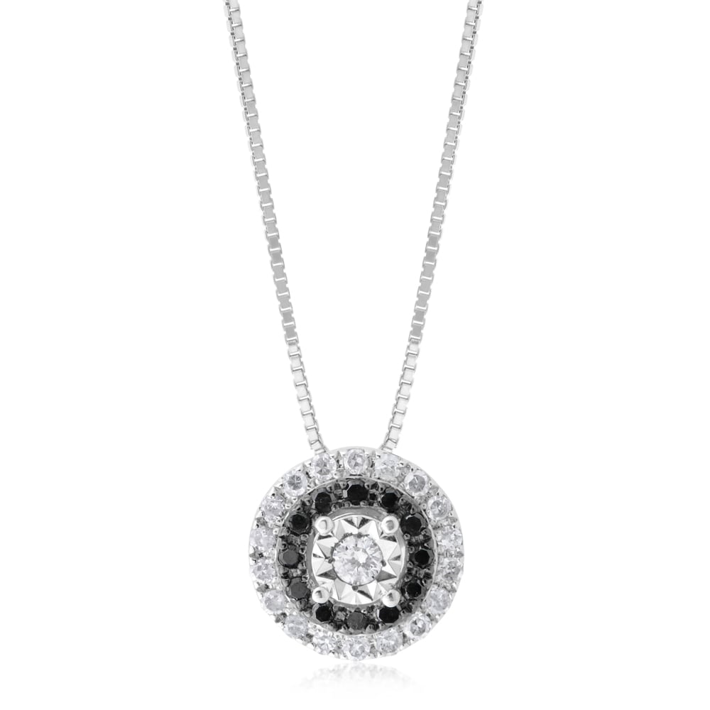 Sterling Silver 1/4 Carat Black and White Diamond  Pendant