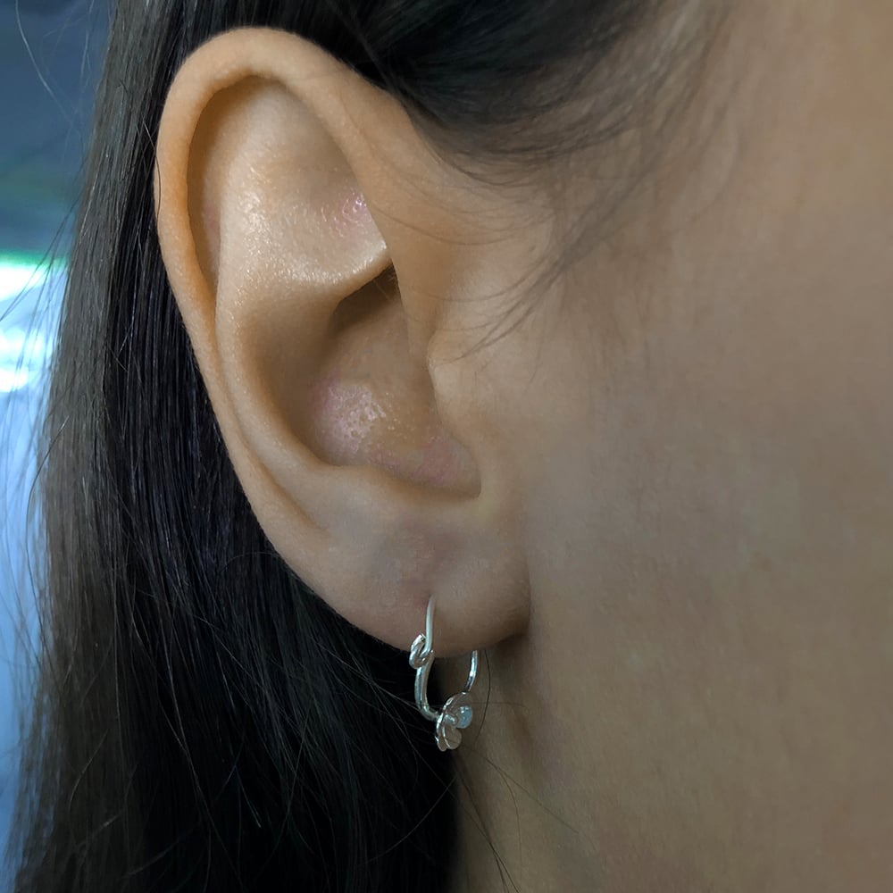 Sterling Silver Flower on Hoop Earrings