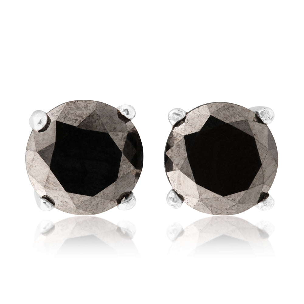 Black Diamond Sterling Silver Diamond Stud Earrings (TW=1.5CT)