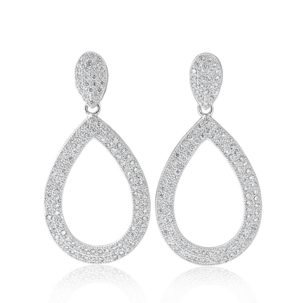 Sterling Silver 1x Diamond and Zirconia Stud Drop Double Row Earrings