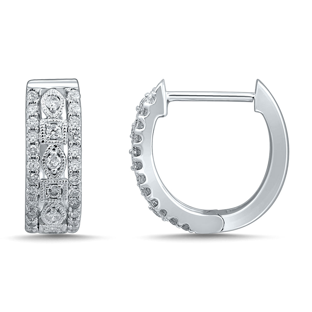 Silver Hoop Earrings with 60 Brilliant Diamonds