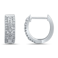 Load image into Gallery viewer, Silver Hoop Earrings with 60 Brilliant Diamonds