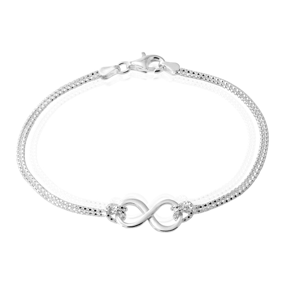 Sterling Silver 19cm Double Strand Infinity Bracelet