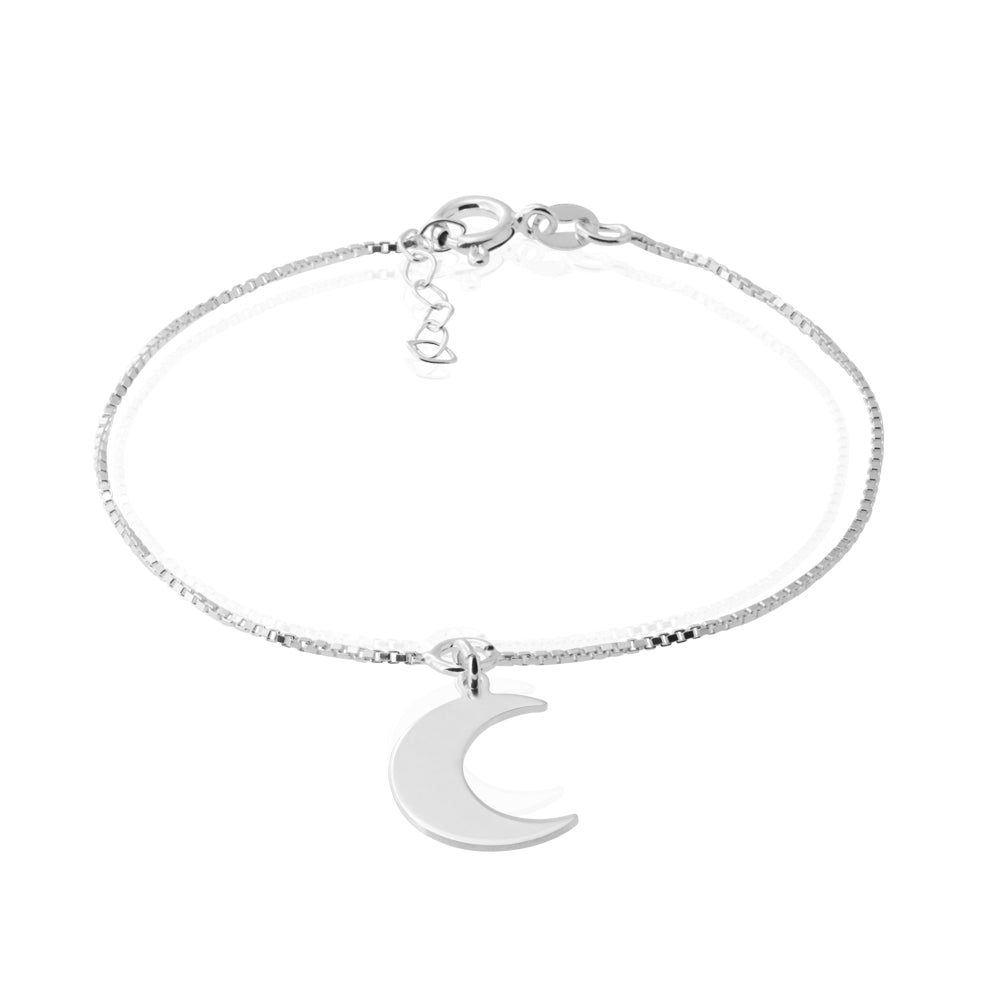 Sterling Silver 18cm+2cm Crescent Moon Bracelet