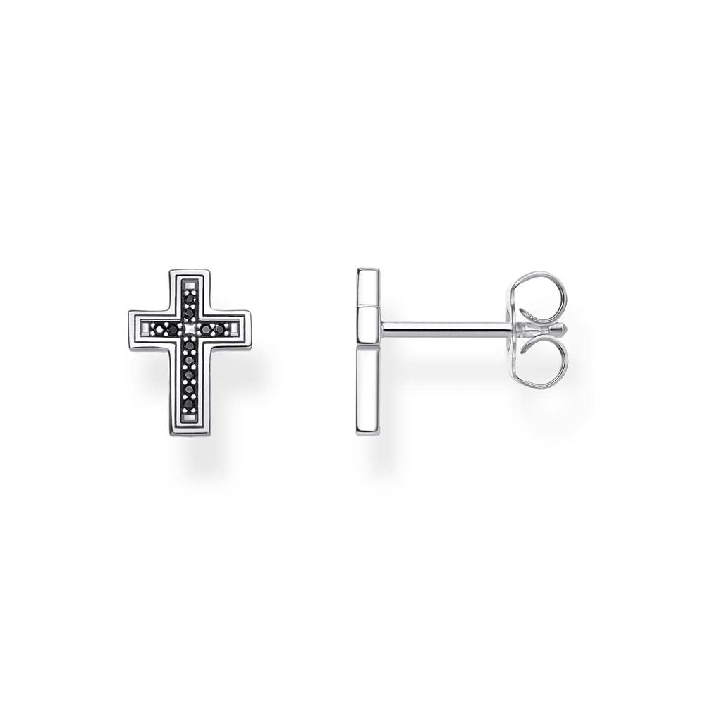 Sterling Silver Thomas Sabo Black Zirconia Cross Studs