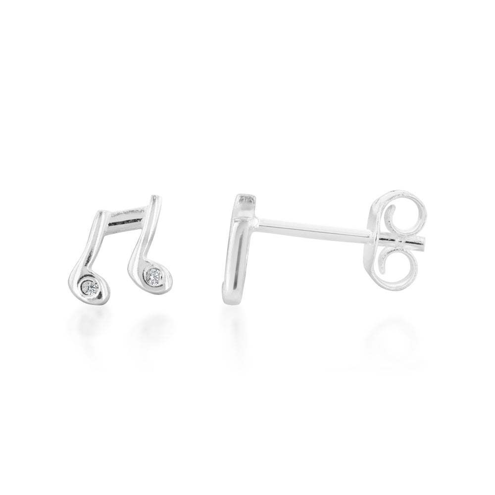 Sterling Silver Music Note Stud Earrings