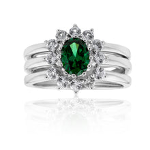 Load image into Gallery viewer, Sterling Silver Created Emerald and Created White Sapphire 3 Ring Set