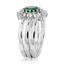 Load image into Gallery viewer, Sterling Silver Created Emerald and Created White Sapphire 3 Ring Set