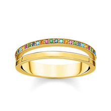 Load image into Gallery viewer, Gold Plated Sterling Silver Coloured Zirconia Double Band Ring