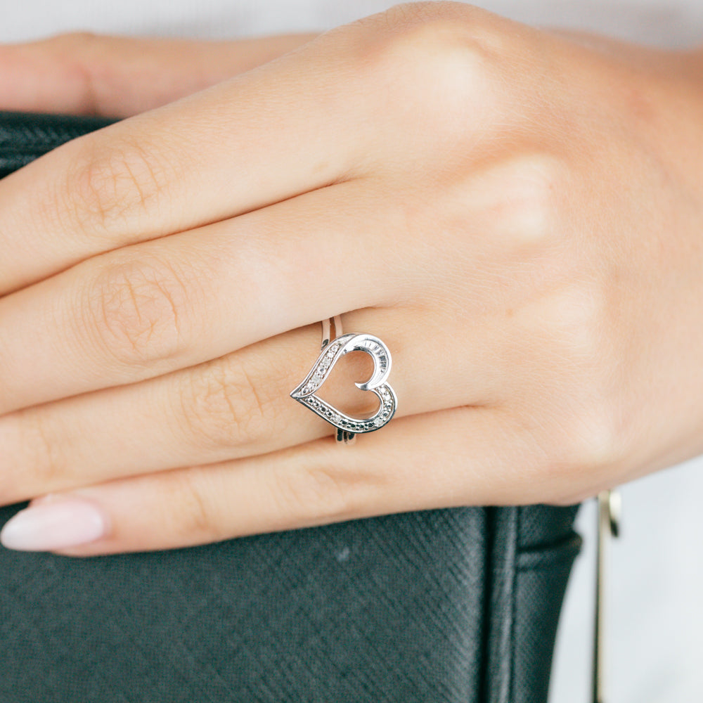 Sterling Silver Open Heart Ring with 4 Brilliant Diamonds