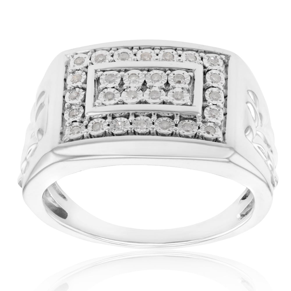 Mens silver deals diamond ring