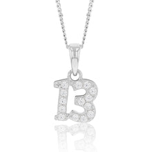 Load image into Gallery viewer, Sterling Silver Cubic Zirconia 9mm Number &quot;13&quot; Pendant