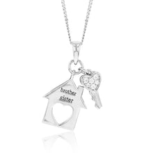 Load image into Gallery viewer, Sterling Silver Cubic Zirconia Home And Key Brother Sister Pendant