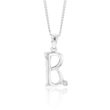 Load image into Gallery viewer, Silver Pendant Initial B set with Diamond