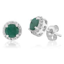 Load image into Gallery viewer, Sterling Silver Natural Enhanced Emerald and White Zircon Stud Earrings