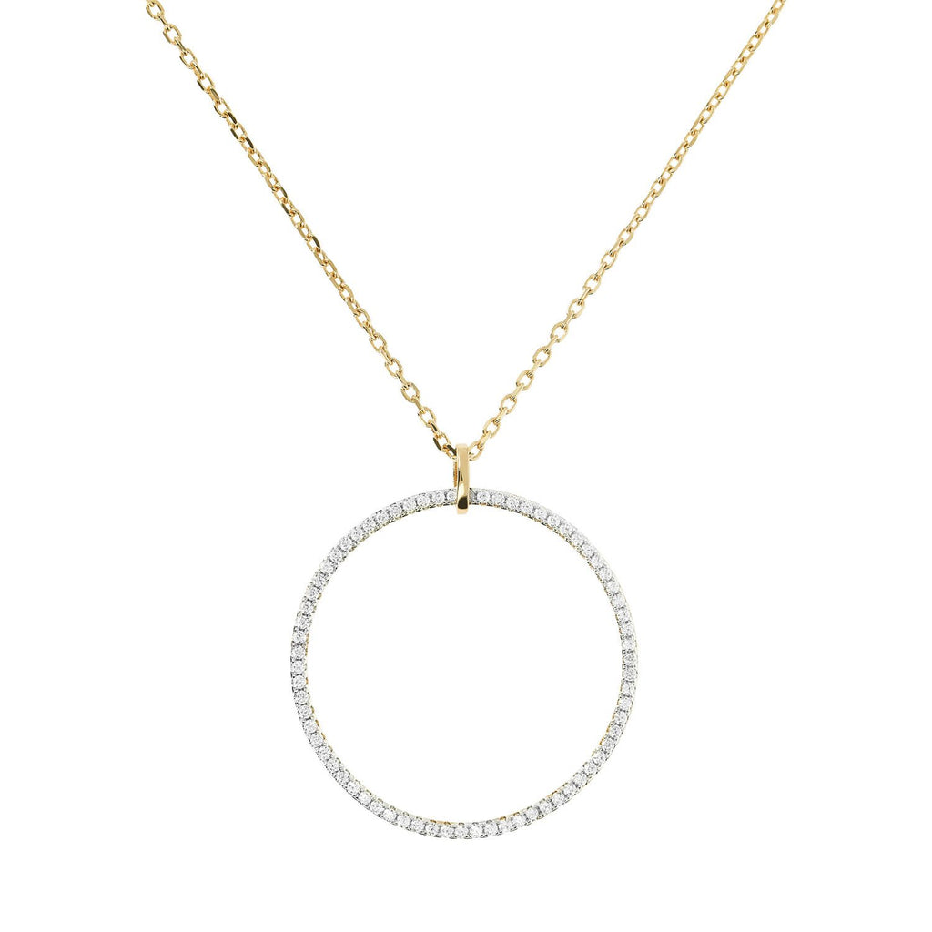 Bronzallure Gold Plated Sterling Silver CZ Large Circular Pendant On 91cm Chain