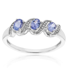 Load image into Gallery viewer, Sterling Silver 0.54ct Tanzanite Trilogy Ring