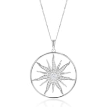 Load image into Gallery viewer, Sterling Silver Sun Circle With Cubic Zirconia Pendant