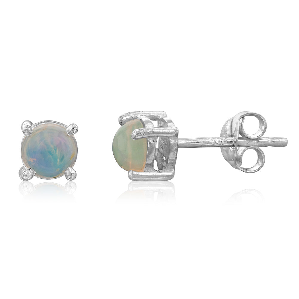 Sterling Silver 5mm Natural Solid Opal Round Studs