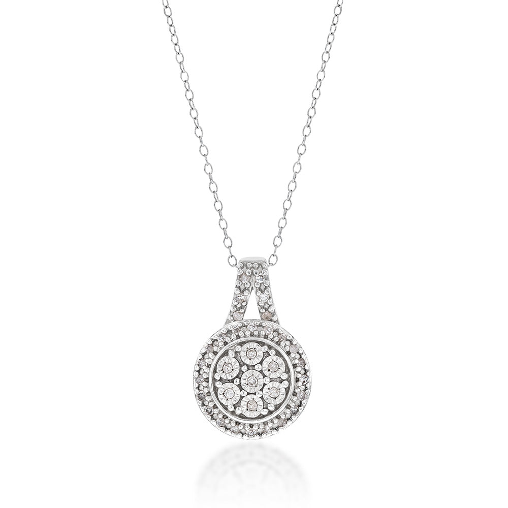 Silver 0.10 Carat Diamond Round Cluster Pendant