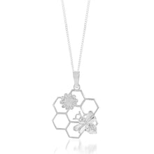 Load image into Gallery viewer, Sterling Silver Beehive With Bee And Flower Pendant