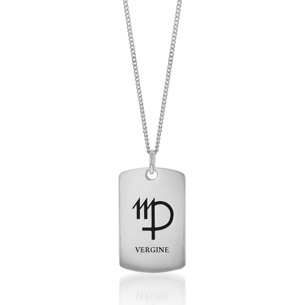 Sterling Silver Dog Tag With Virgo Zodiac/Star Sign Pendant