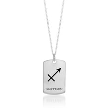 Load image into Gallery viewer, Sterling Silver Dog Tag With Sagittarius Zodiac/Star Sign Pendant