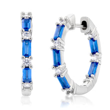 Load image into Gallery viewer, Sterling Silver Sapphire-Blue &amp; White Cubic Zirconia Hoop Earrings