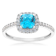 Load image into Gallery viewer, Sterling Silver Rhodium Plated Paraiba Green Blue And Cubic Zirconia Ring